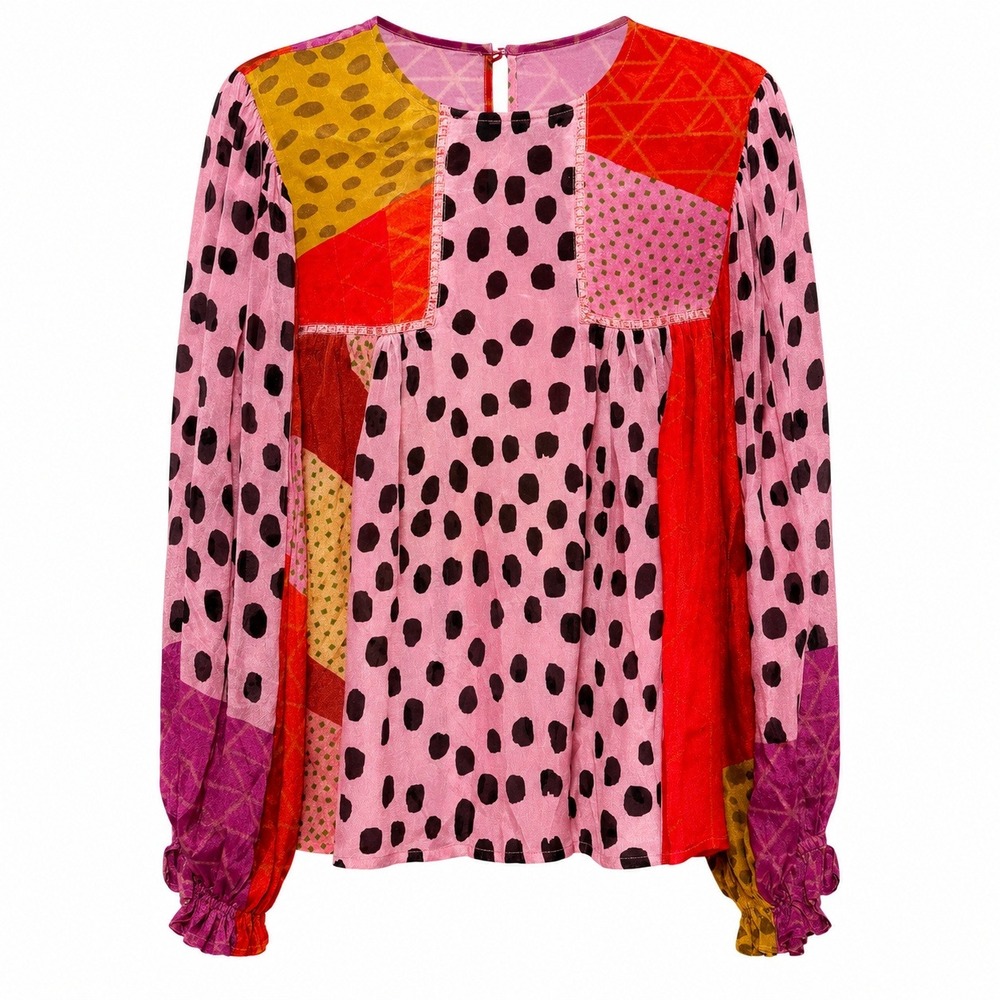 Blank London Boho Eclectic Patchwork Blouse Women Size Small Whimsical Aesthetic